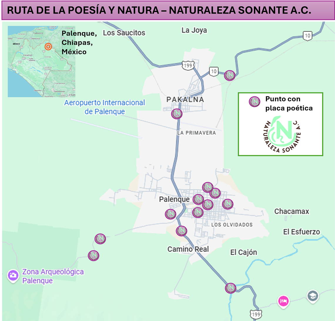 Mapa ilustrativo de los lugares donde encontrarás placas poéticas